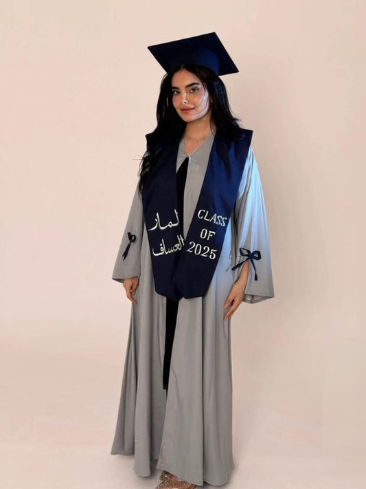 عبايه تخرج2026 رمادي وشاح كحلي