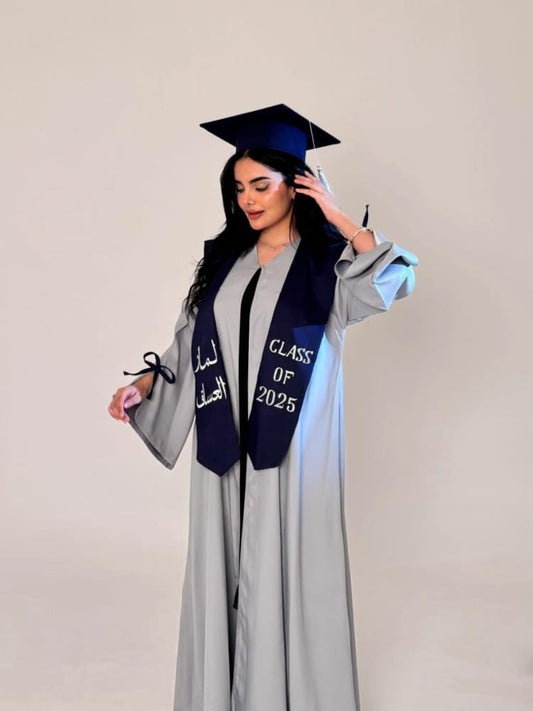 عبايه تخرج2026 رمادي وشاح كحلي